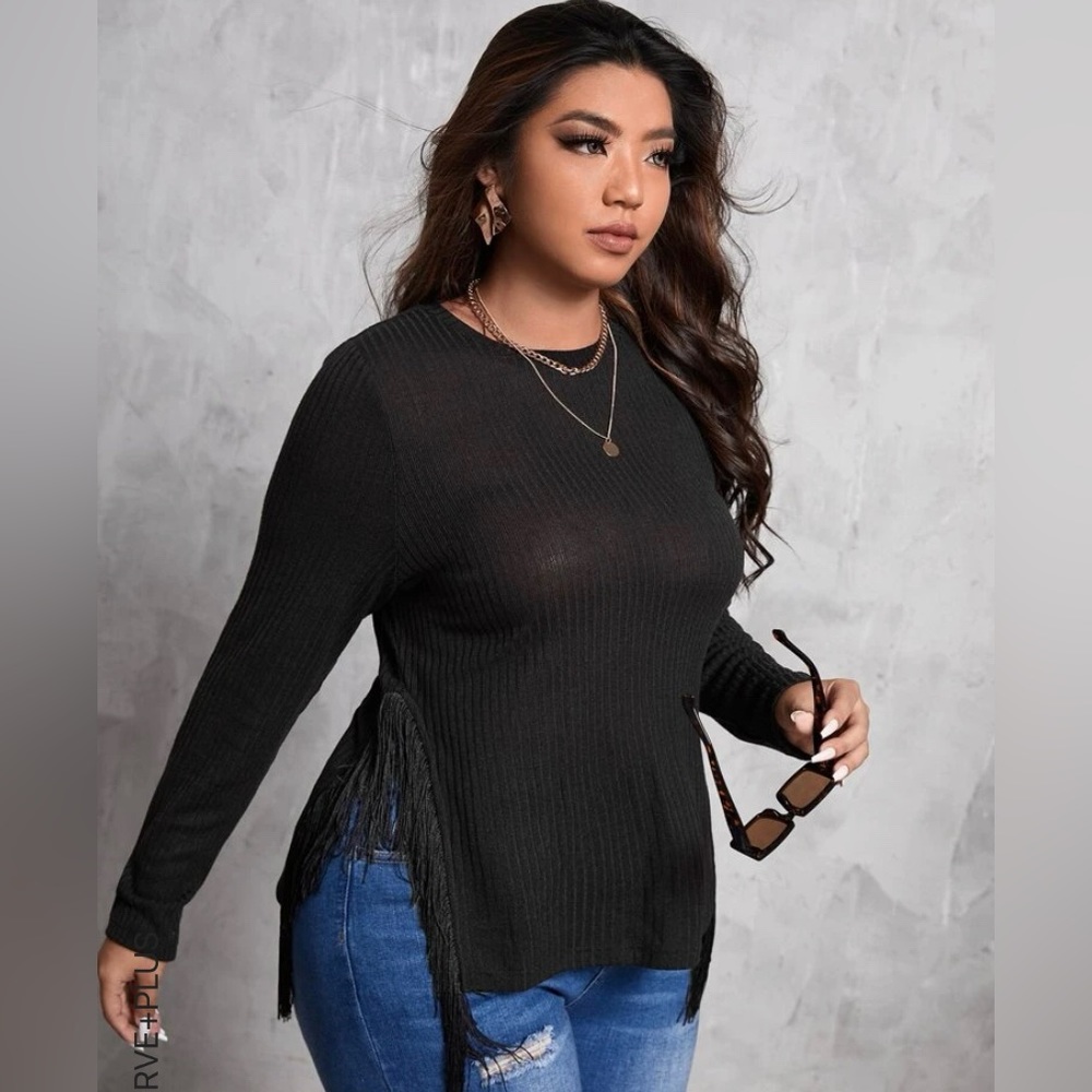 Fringe Trim Split Side shirt